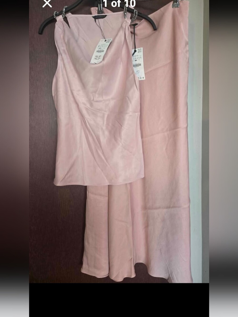 ZARA Set Of Two Pale Pink Satin TOP -S And Skirt-M